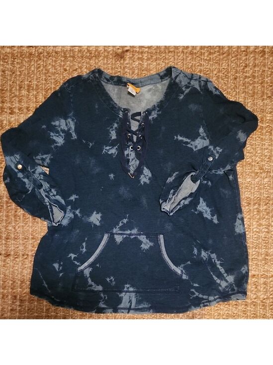 Ruby Rd. Tops - Ruby Rd Blue Tie-Dye Lace Up Sweatshirt Relaxed Fit Casual Size XL